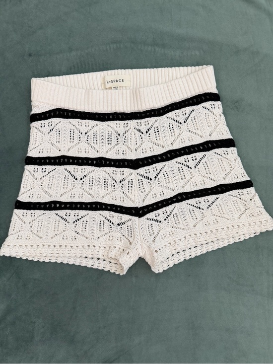 l*space Pants - L*Space Crochet Knit Shorts Cover Up White Black Cotton Beach Swim Size Small